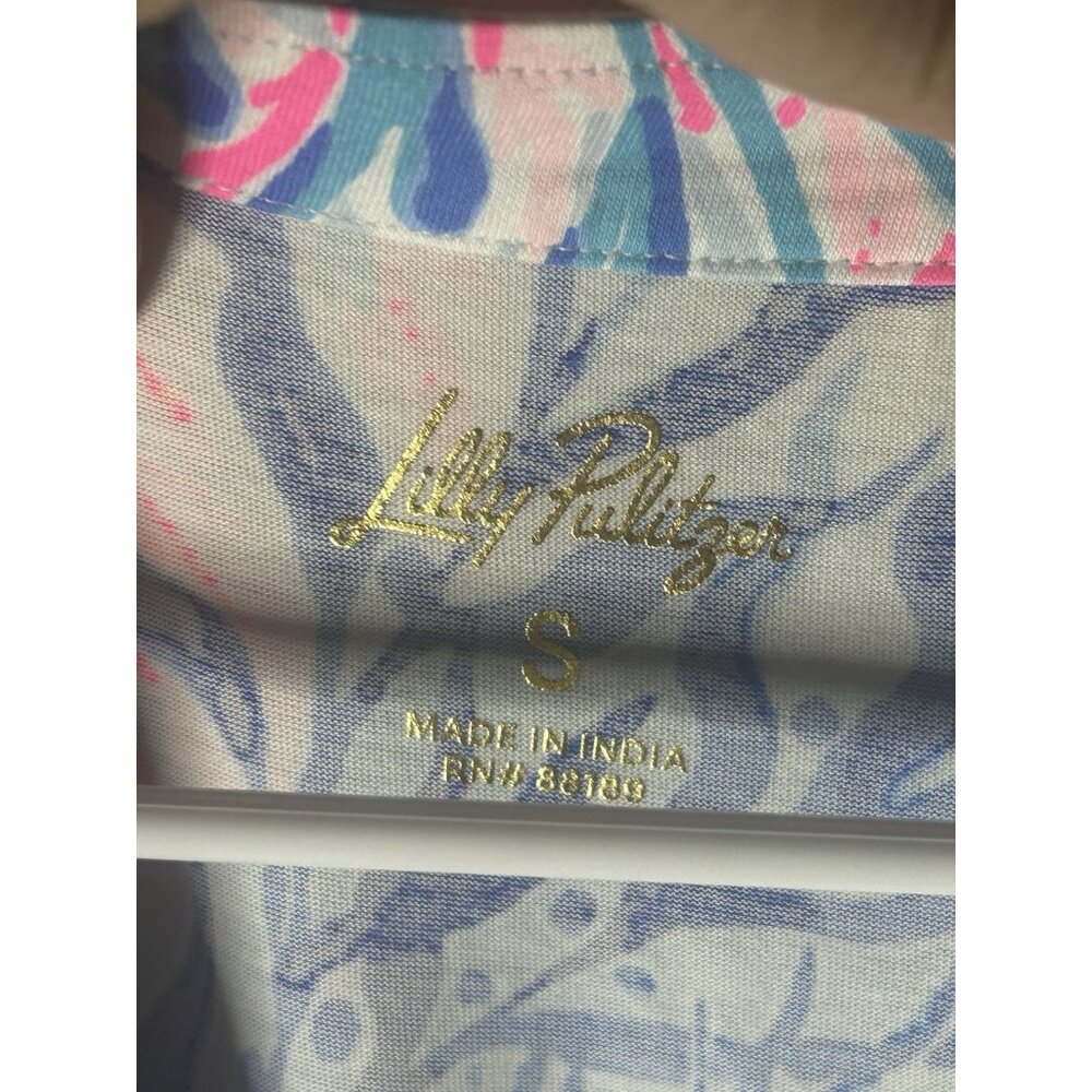 Lilly Pulitzer Lorina Swing Dress Crew Blue Tint Kaleidoscope Coral Size S NWT - Picture 6 of 9